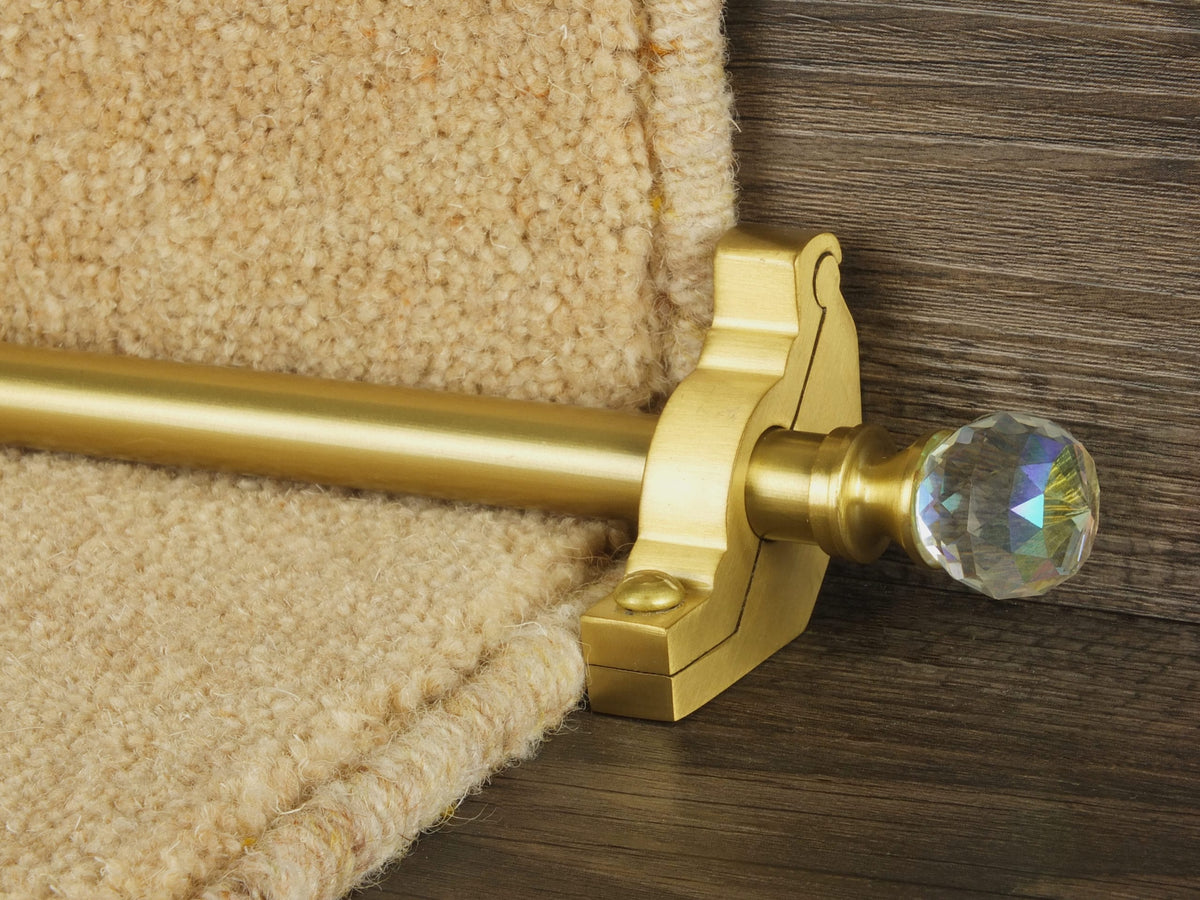 Crystal Rainbow Stair Rods with Sparkling Finials - Satin Brass